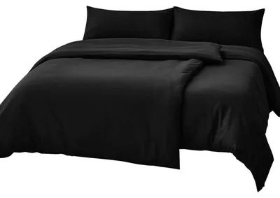 Produktbild von Bettwäsche-Set 4-teilig 135x200 cm Schwarz Mikrofaser mit Reißverschluss Bügelfrei