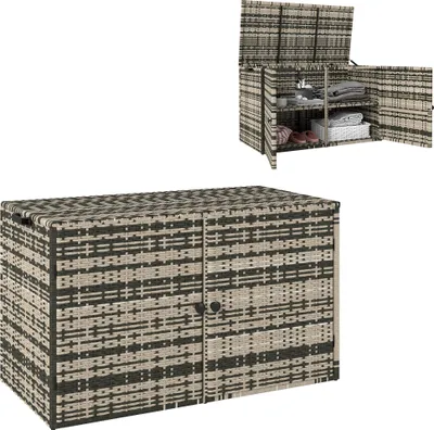 Produktbild von Rattan Auflagenbox 350L 2-Ebenne Kissenbox mit Deckel Hebestangen Tragegriffe 118 x 57 x 69 cm Mischgrau