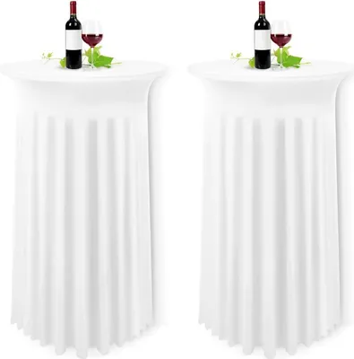 Immagine prodotto di set di 2 copritavolo bianchi elasticizzati da bar 80x110cm gonna da tavolo rotonda