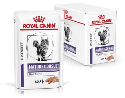 Produktbild von Royal Canin Veterinary Mature Consult Balance 12 x 85 g Nassfutter für Katzen über 7 Jahre mit Übergewichtsneigung.