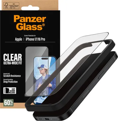 Obrázok produktu pre PanzerGlass ® Screen Protector iPhone 17 | iPhone 16 Pro | Ultra-Wide Fit w. EasyAligner, Apple, Apple - iPhone 17, Apple - iPhone 16 Pro, Suché aplikovanie, Odolné proti poškriabaniu, Odolný proti nárazom, Priehľadná, 1 kusov