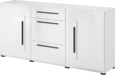 Produktbild von Furniture24 Sideboard 180 cm TULSA 26 Kommode 2 Türen 3 Schubladen Weiß Hochglanz