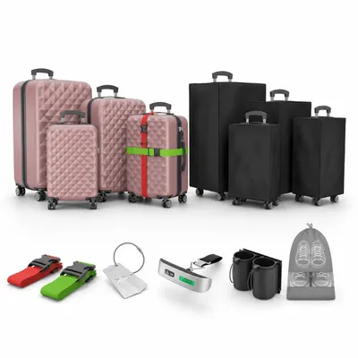 Produktbild von ONBEST Hartschalen Koffer Set | 4-teilig | Rose Gold | mit TSA-Schloss | USB-Anschluss | viel Zubehör | 360° Doppelrollen