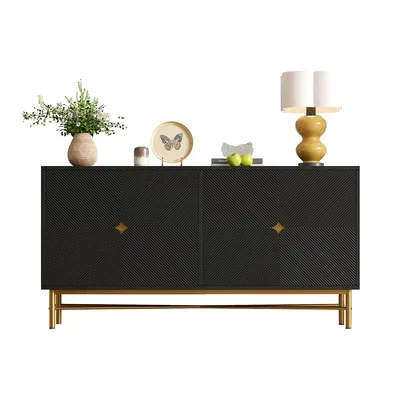 Produktbild von Sideboard mit Erhabener Textur und Goldene Gebürstete Griffe Schrank für Wohnzimmer 160×40×82cm Schwarz