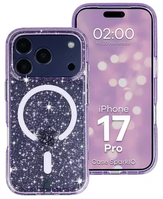 Produktbild von Glitzer Hülle mit Magnetring für iPhone 17 Pro, Bizon Case SparklO, Transparent-Violet mit Glitzer