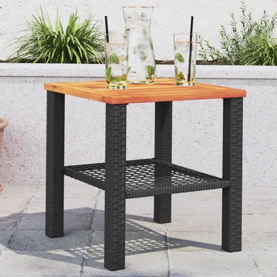 Produktbild von Gartentisch Schwarz 40x40x42 cm Poly Rattan Akazienholz - Gartentische 366263