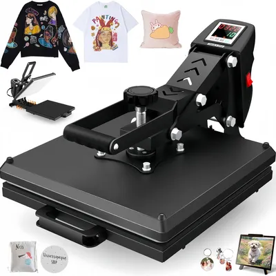 Produktbild von Profi Transferpresse 38x38cm (15x15"), Ausziehbar, Schnelles Aufheizen für Sublimation & Vinyl, Gleichmäßige Wärmeverteilung, Textildruck, schwarz