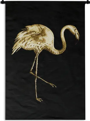 Produktbild von MuchoWow® Wandteppich Wandbehang Gold - Flamingo - Schwarz 120x180 cm Tapisserie Dekoration Wandtuch - Schlafzimmer - Dekorationen für das Haus