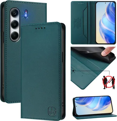 Produktbild von Lederhülle für Tecno Camon 40 Pro 4G Hülle Flip Brieftasche Kartenfächern Ständer Schutzhülle Dunkelgrün