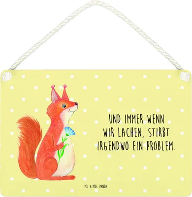 Produktbild von Mr. & Mrs. Panda Schild Eichhörnchen Blume DIN A4 - Gelb Pastell - Geschenk, Lustige Sprüche, Spruch Positiv, Türschild, Motivation, Holzschild, Deko Wandbild, Holz, Spaß