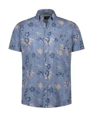 Produktbild von New Zealand Auckland Herren-Hemd, Kurzarm, Blau mit Blumenmuster, 100% Baumwolle, Button-Down-Kragen, Gr. L