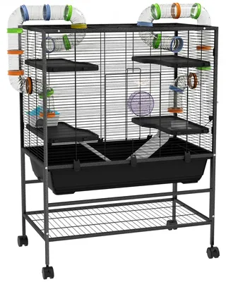 Produktbild von Hamsterkäfig mit Röhren, Laufrad, Häuschen, Wasserspender, 109 x 82 x 46 cm, Schwarz
