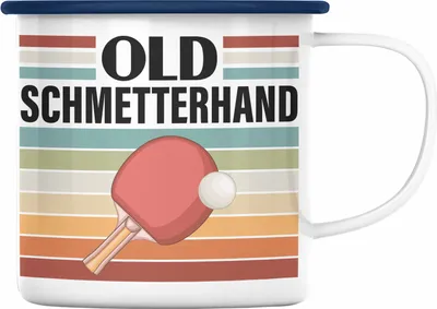 Produktbild von Trendation - Tischtennis Schmetterhand Emaille Tasse Geschenk Tischtennisspieler Geschenkidee Lustig für Männer Tischtennis Zubehör (Blau)