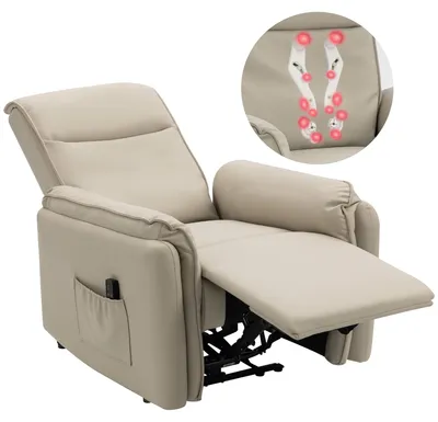 Productafbeelding van Elektrische massagestoel, kunstlederen bekleding, voetensteun, zijvak, beige