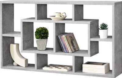 Produktbild von Wandregal Saputit 85x16x48cm Regal mit 8 Ablageflächen Bücherregal Hängeregal Büroregal Retro Betonoptik Grau [en.casa]