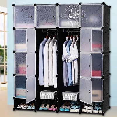 Produktbild von Rebiko Grosser modularer kleiderschrank mit transparenten fächern für kleidung und schuhe garderobe 25 kisten box