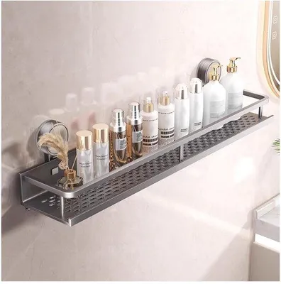 Productafbeelding van Unyqoos® Stijlvolle doucheplank met sterke vacuümzuignap en handdoekhouder – boorvrije, ruimtebesparende multifunctionele plank voor douche en badkamer