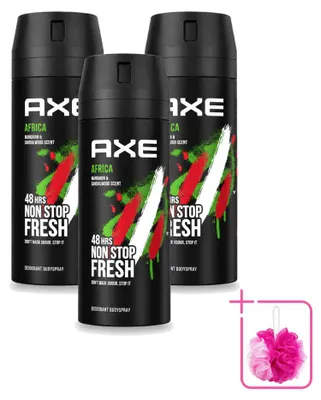 Imagen del producto de 3 unidades de aerosol desodorante Axe Africa, 150 ml, pack ahorro
