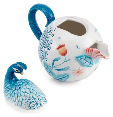 Produktbild von Teekanne aus Keramik mit Pfauendekor, 1 Quart