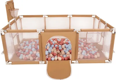Produktbild von Selonis Laufstall Baby Großer Spielplatz Mit 100 Bälle Laufgitter Für Kinder, Beige:Pastellbeige/Pastellblau/Lachsfarben