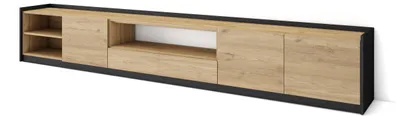 Image de SOKKEL Meuble TV, Banc Télé, Grand espace de Rangement, 310x37x50cm, Pour les TV jusqu'à 80", Meubles de salon, Chêne et noir