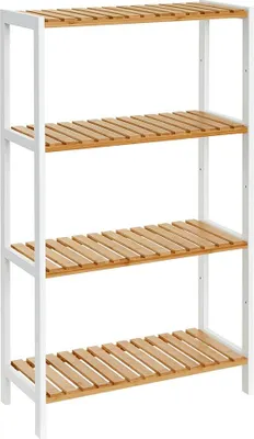 Produktbild von Badezimmerregal aus Bambus, 26 x 60 x 100 cm, weiß/natur
