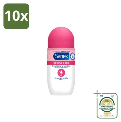 Imagen del producto de 10 unidades de antitranspirante roll-on Sanex Dermo Care, 48 horas de protección, 50 ml. Pack ahorro