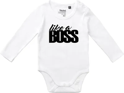 Produktbild von Huuraa Baby Body like a Boss Spruch 68 White  Baumwolle Fairtrade Langarmbody Geschenkidee
