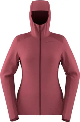Aequilibrium Thermal Hoody von La Sportiva in Rosa; Damenjacke mit Kapuze und Reißverschluss.