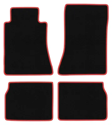 Image de Tapis de sol en moquette pour Mercedes E W124 1984-1997 (berline/break) – jeu 4 pièces, noir/rouge, sur mesure – Wielganizator CARLUX