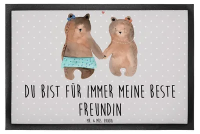 Produktbild von Mr. & Mrs. Panda Fußabtreter Bär Freundin 40 x 60 cm - Grau Pastell - Geschenk, Teddy, fußmatte, Schuhabstreifer, abstreifer, Sauberlaufmatte, Fussmatte