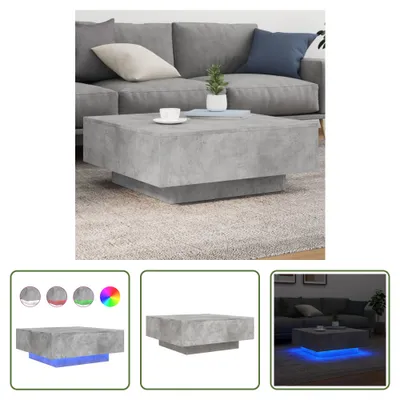 Produktbild von The Living Store Couchtisch mit LED-Leuchten Betongrau 80x80x31 cm