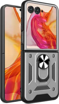 Obrázek produktu pro Pouzdro pro Motorola Razr 50 Ultra, TPU Nárazník Silikonové Pouzdro s Kroužkem Stojánek Stříbro