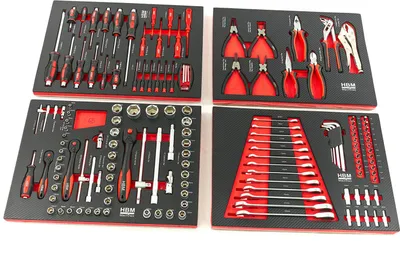 Immagine prodotto di Set di inserti per 4 cassetti con 154 utensili, – Hbm Machines Olanda – dimensioni 39 x 54,5 cm