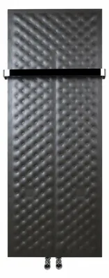 Produktbild von PILLOW Design Heizkörper Badheizkörper Handtuchwärmer Handtuchtrockner Heizung 450 x 1200 mm Mittelanschluss flach in schwarz mit 2x Handtuchhalter