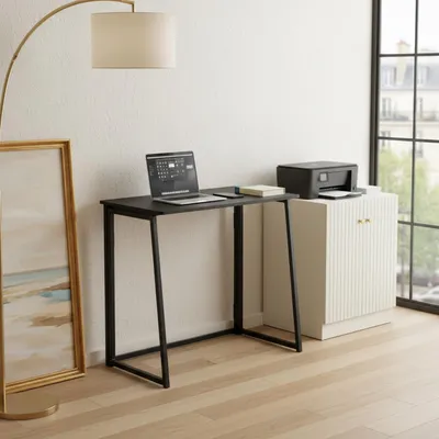 Obrázok produktu pre Skladací stôl, 80 x 40 x 74 cm, drevo a kov, čierna, do kancelárie