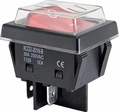 Zdjęcie produktu dla Przełącznik kołyskowy czerwony 30 A 250 V~ z wodoodporną osłoną, 4-pinowy, podświetlany