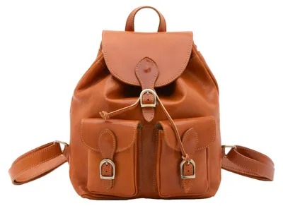 Imagen del producto de Mochila y bandolera de cuero genuino "Vacchetta", fabricada en Italia, color