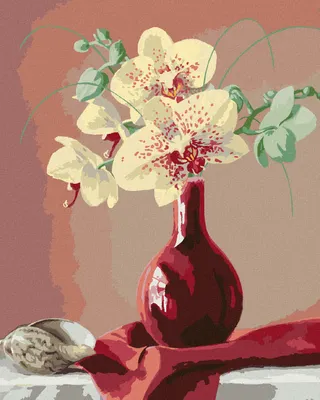 Produktbild von Zuty - Malen nach Zahlen - STILLLEBEN ORCHIDEE IN ROTER VASE UND MUSCHELN (PIETER WAGEMANS), 40x50 cm, mit Keilrahmen (bereits gespannt)