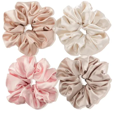 Produktbild von (4 Stück) Große Seide Scrunchies Satin Damen Haargummi Set