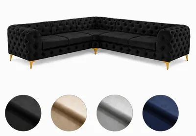 Produktbild von Ecksofa Moet L-Form schwarz 262x262 cm groß – Wohnlandschaft modern, gesteppt, Bonellfederkern, frei stellbar