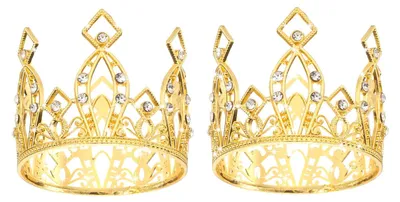 2 Mini-Taartkronen, goldene Herz-Diademe mit Perle und Strass, 6 cm