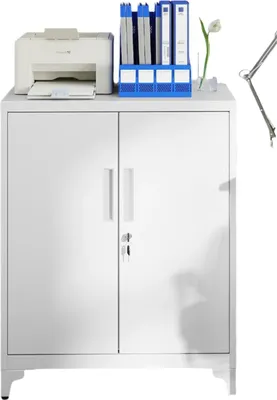 Image de Armoire de rangement pour dossiers – Armoire de bureau – Acier – 40 x 80 x 90 cm – Sécurisée et durable – Gris mat