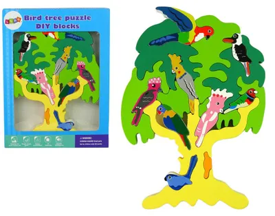 Obrázok produktu pre Drevené stromy Vtáky Papagáje DIY Drevené puzzle bloky