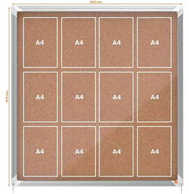 Image de nobo Vitrine d'affichage, coulissante, paroi arrière en liège, 12 x DIN A4