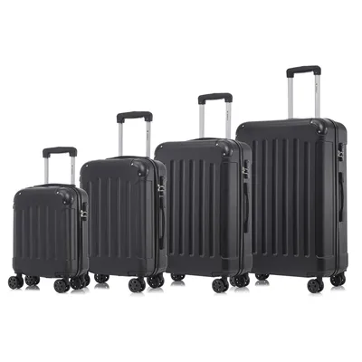 Produktbild von Suitcase Set, Rollkoffer Handgepäck, Kofferset, mit 4 Rollen 360°, Hartschalenreise Zahlenschloss, Weicher Gummigriff (4er Set, S,M,L&XL,Schwarz)