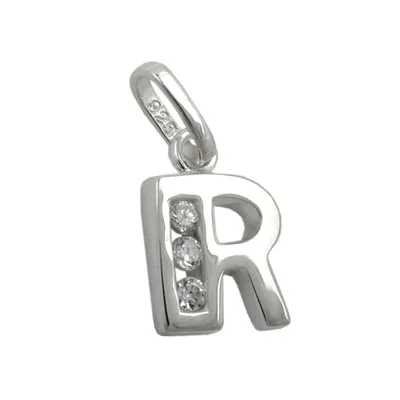 Produktbild von Anhänger 8x7mm Buchstabe R glänzend mit Zirkonias Silber 925 silber 8x7mm