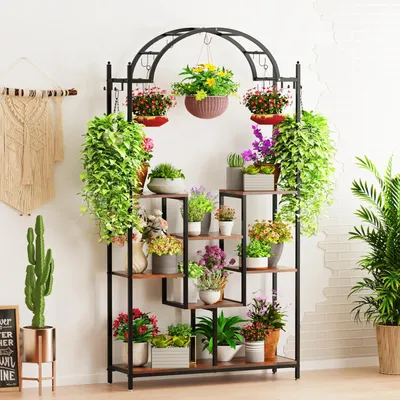 Produktbild von Pflanzenständer - Blumenregal - Pflanzenhalter - Pflanzenmöbel - Blumentopfregal - Metall und MDF