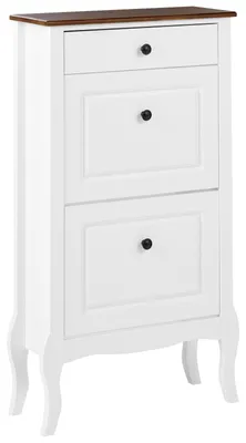 Produktbild von BELIANI Schuhschrank Weiß u. Dunkelbraun aus MDF mit 2 Fächern 1 Schublade Klassisches Design Landhausstil für Flur Eingangsbereich