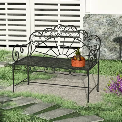Produktbild von Gartenbank 2-Sitzer Metall, Parkbank rostfrei pulverbeschichtet, Vintage-Design, Schwarz | 107 x 55,5 x 92 cm | bis 200 kg | wetterfest